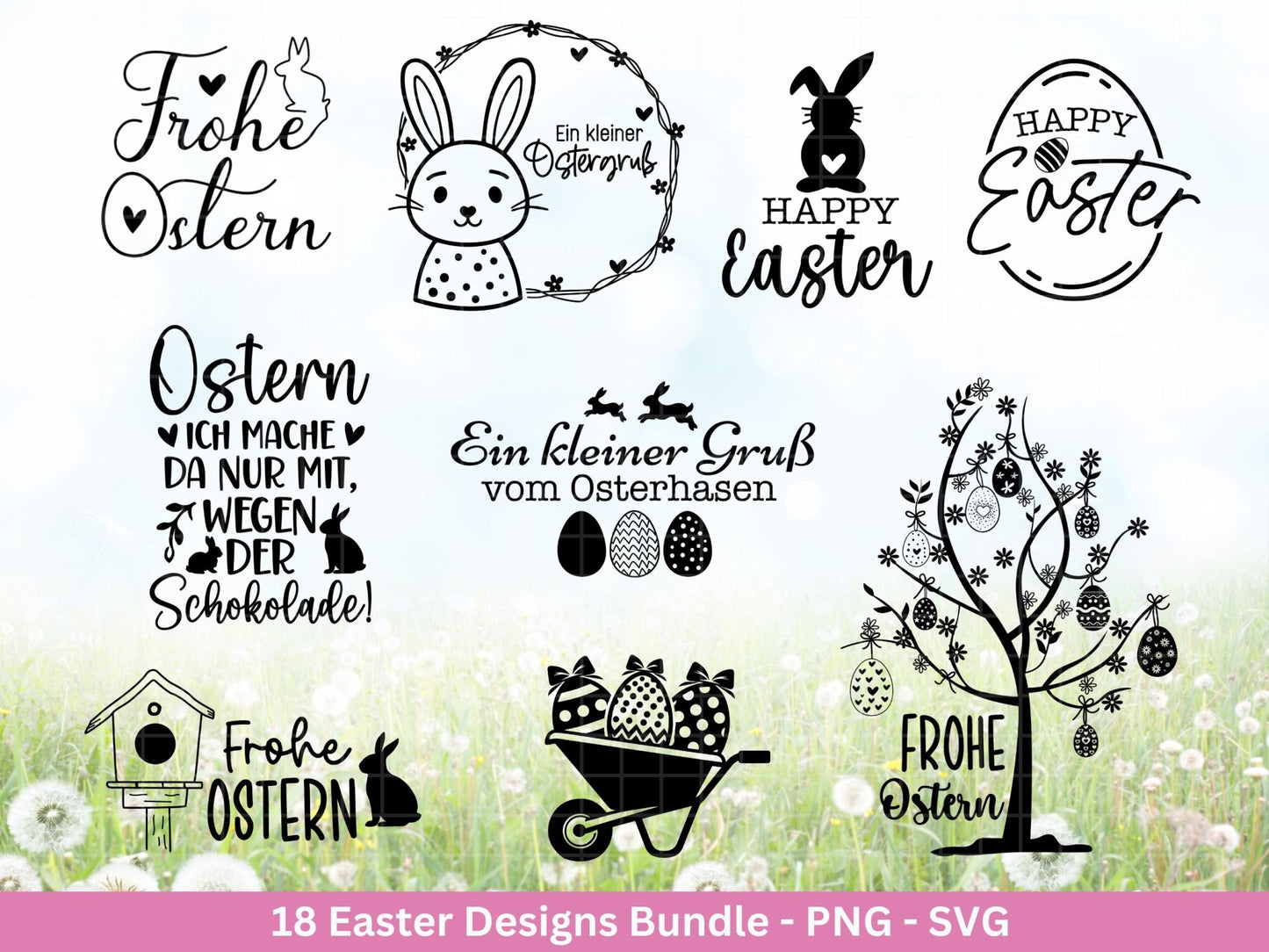 Deutsche Ostern Plotterdatei Bundle svg - Ostern Designs deutsch - Ostern Cricut Silhouette - Ostern Schriftzüge - Digistamp Frohe Ostern - EmidaDesign
