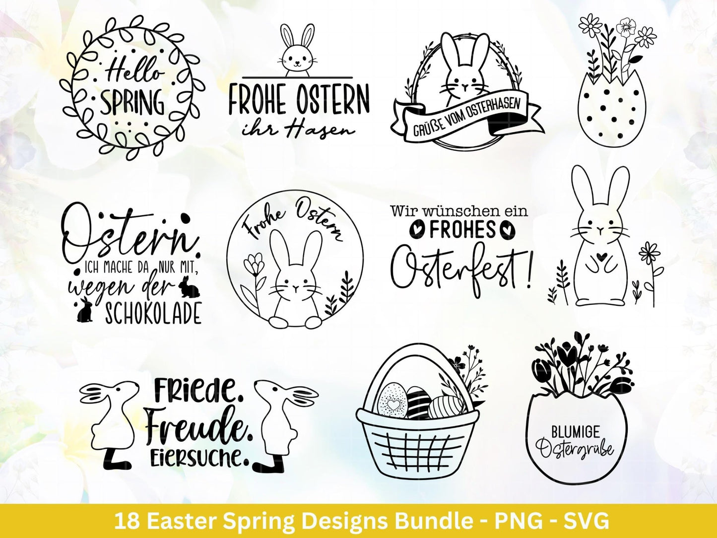 Deutsche Ostern Plotterdatei Bundle svg - Ostern Designs deutsch - Ostern Cricut Silhouette - Ostern Schriftzüge - Digistamp Frohe Ostern - EmidaDesign