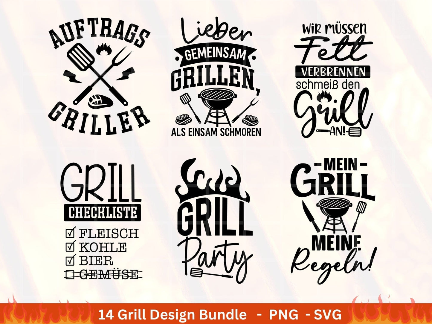 Deutsche Plotterdatei Grillen - Grillzeit Sprüche svg - Grillmeister svg - BBQ Chef - König des Grills - Silhouette Cricut - Laserdatei - EmidaDesign