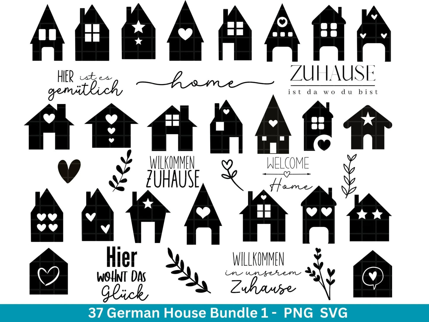German Weihnachten Häuser Plotterdateien Svg Png - Plotterdatei Home - Zuhause Schriftzüge Silhouette Cricut Download - Home Bundle