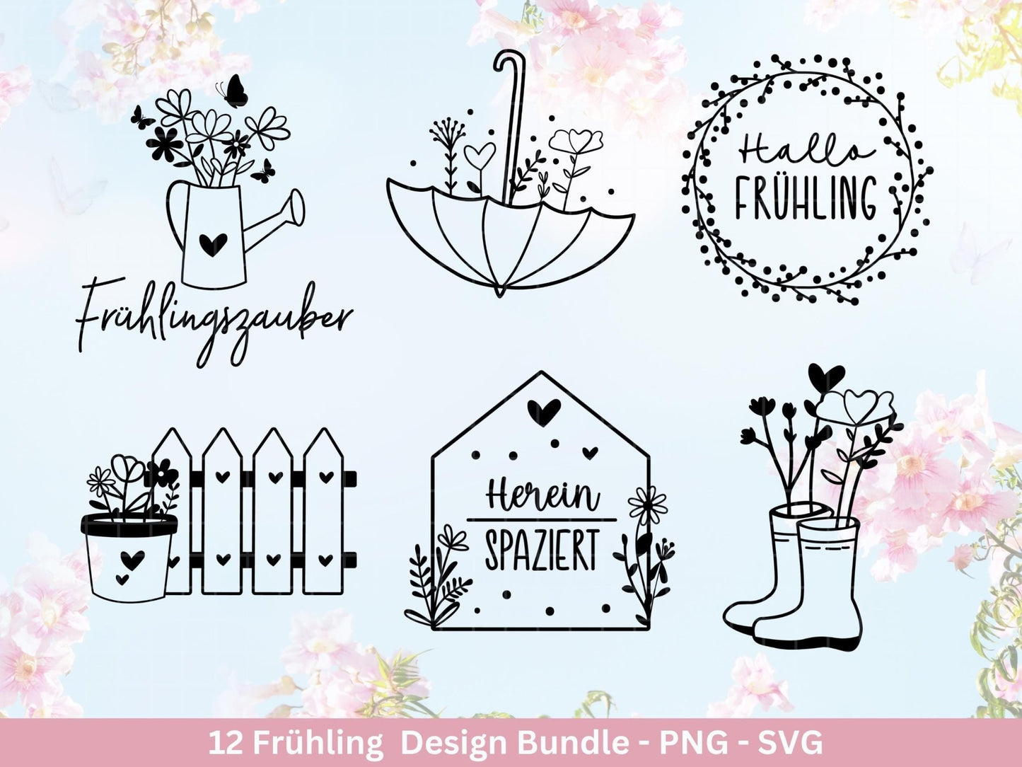 Frühling Plotterdatei - Hallo Frühling - Laserdatei Frühling - Cricut Svg - Ostern Svg - Ostergeschenk - Deutsche Schriftzüge - Frühling Svg - EmidaDesign