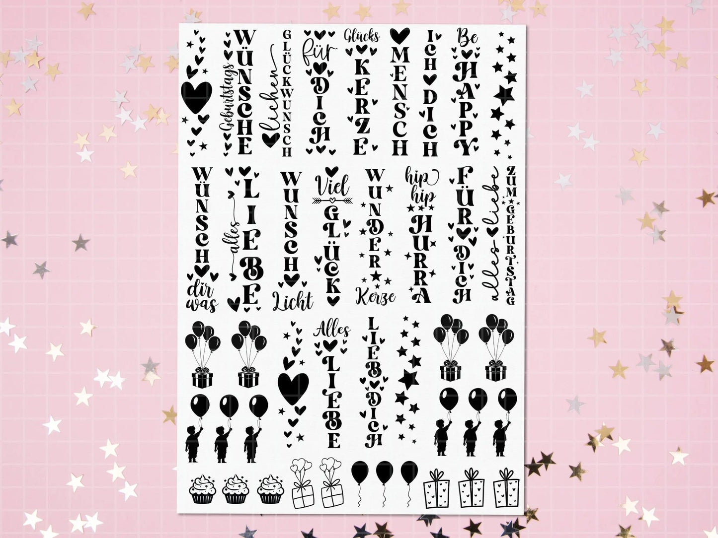 Geburtstag PDF Vorlage - Kerzen Tattoo Vorlage - Kerzen selbst gestalten - Kerzensticker Hip Hip Hurra - Geburtstagskerze Geschenk