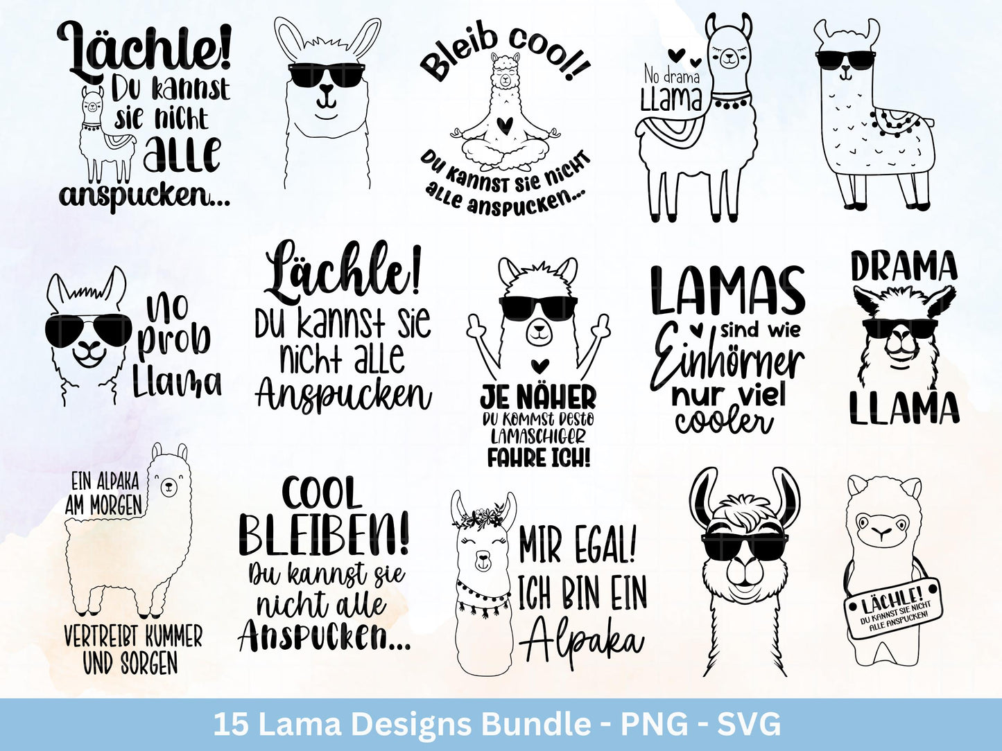 Plotterdatei Lama - No Drama Lama SVG - Lama SVG - Lächle Du kannst die nicht alle anspucken - Laserdatei Lama - Lustiges Lama SVG - Cricut
