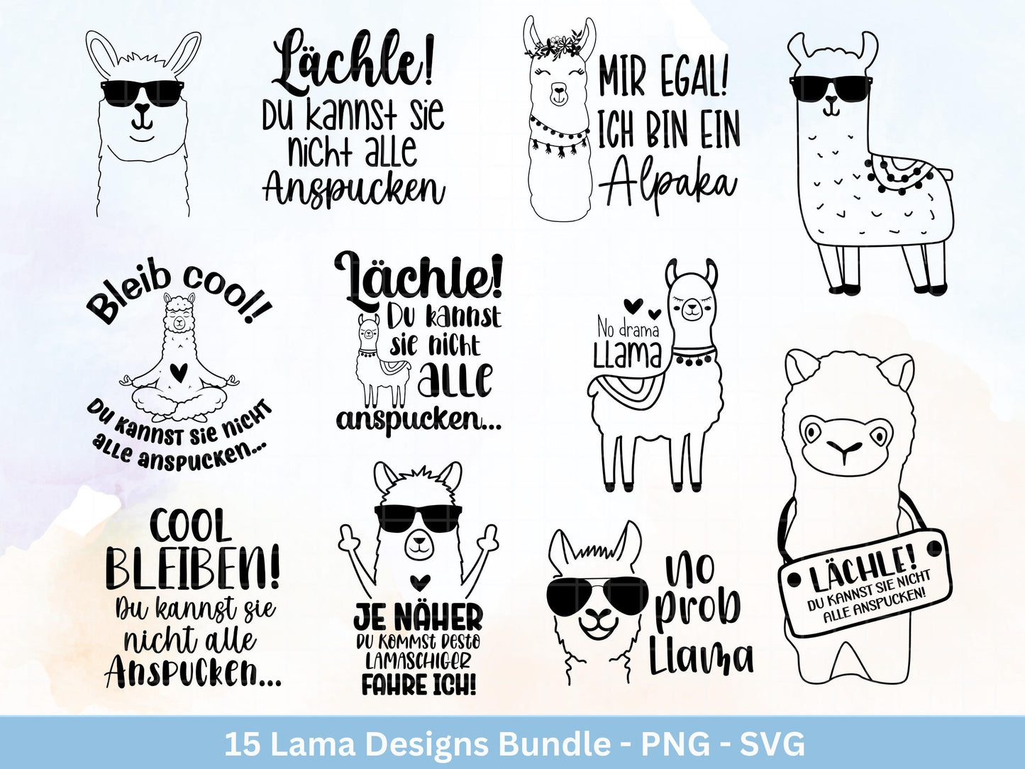 Plotterdatei Lama - No Drama Lama SVG - Lama SVG - Lächle Du kannst die nicht alle anspucken - Laserdatei Lama - Lustiges Lama SVG - Cricut