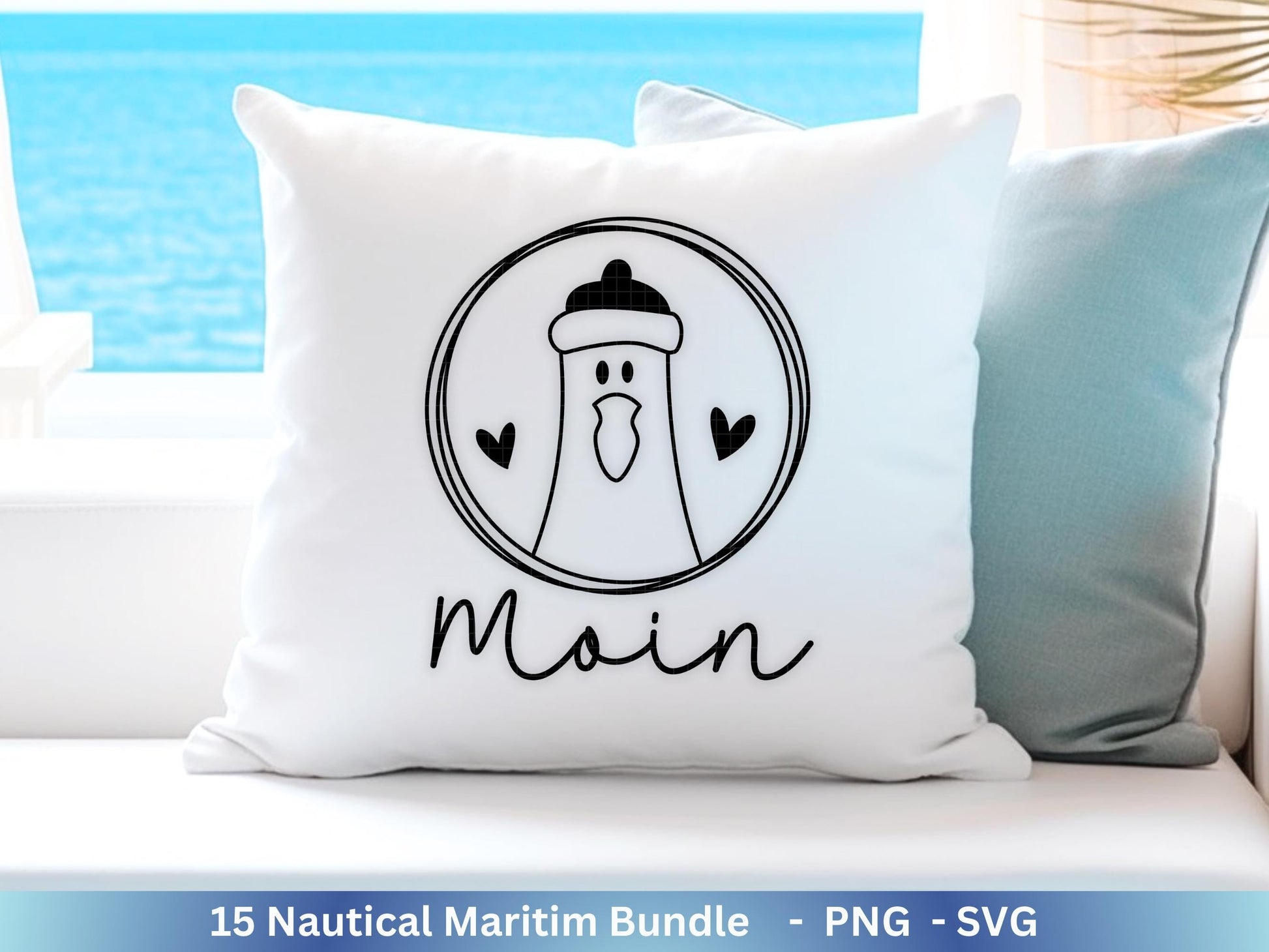 Plotterdatei Maritim - Moin Svg - Maritim Svg - Maritim Clipart - Leuchtturm Svg - Möwen Svg - Wilkommen im Norden svg - Laserdatei Home