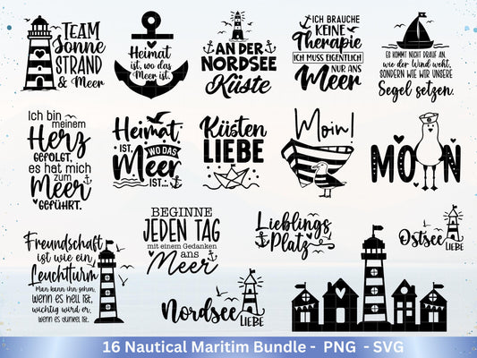 Plotterdatei Maritim - Moin Svg - Maritim Svg - Maritim Clipart - Leuchtturm Svg - Möwen Svg - Nordsee Svg - Ostsee Svg - Laserdatei Möwe