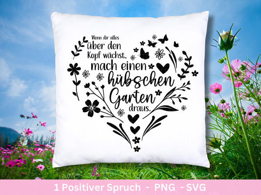 Plotterdatei Positiver Spruch - Garten Svg - Herz Plotterdatei - Geschenk Freundin - Schwester Svg - Deutsche Sprüche Svg - Freundschaft Svg