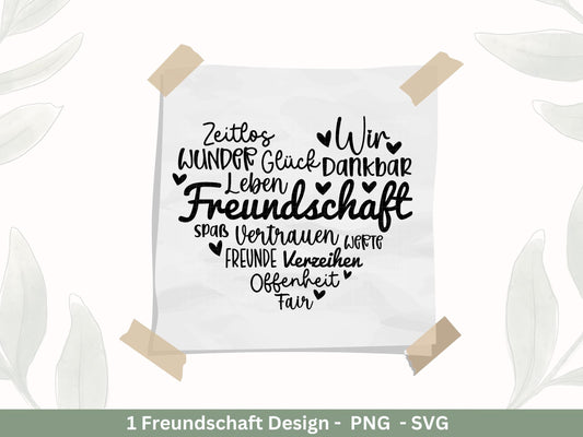 Deutsche Plotterdatei Herz Freundschaft- Plotterdatei Beste Freunde Svg - Herz Svg - Deutsche Sprüche Svg - Freundin Svg - Laserdatei Svg