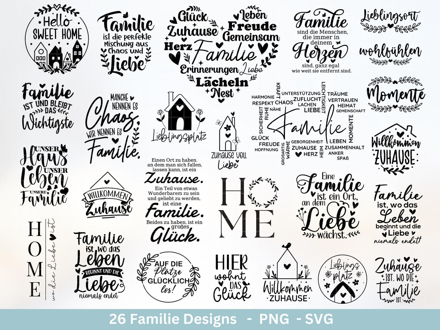 Plotterdatei Familie- Plotterdatei Herz svg - Familie svg - Deutsche Sprüche - Plotterdatei Home - Laserdatei Familie - Home Svg - Vatertag