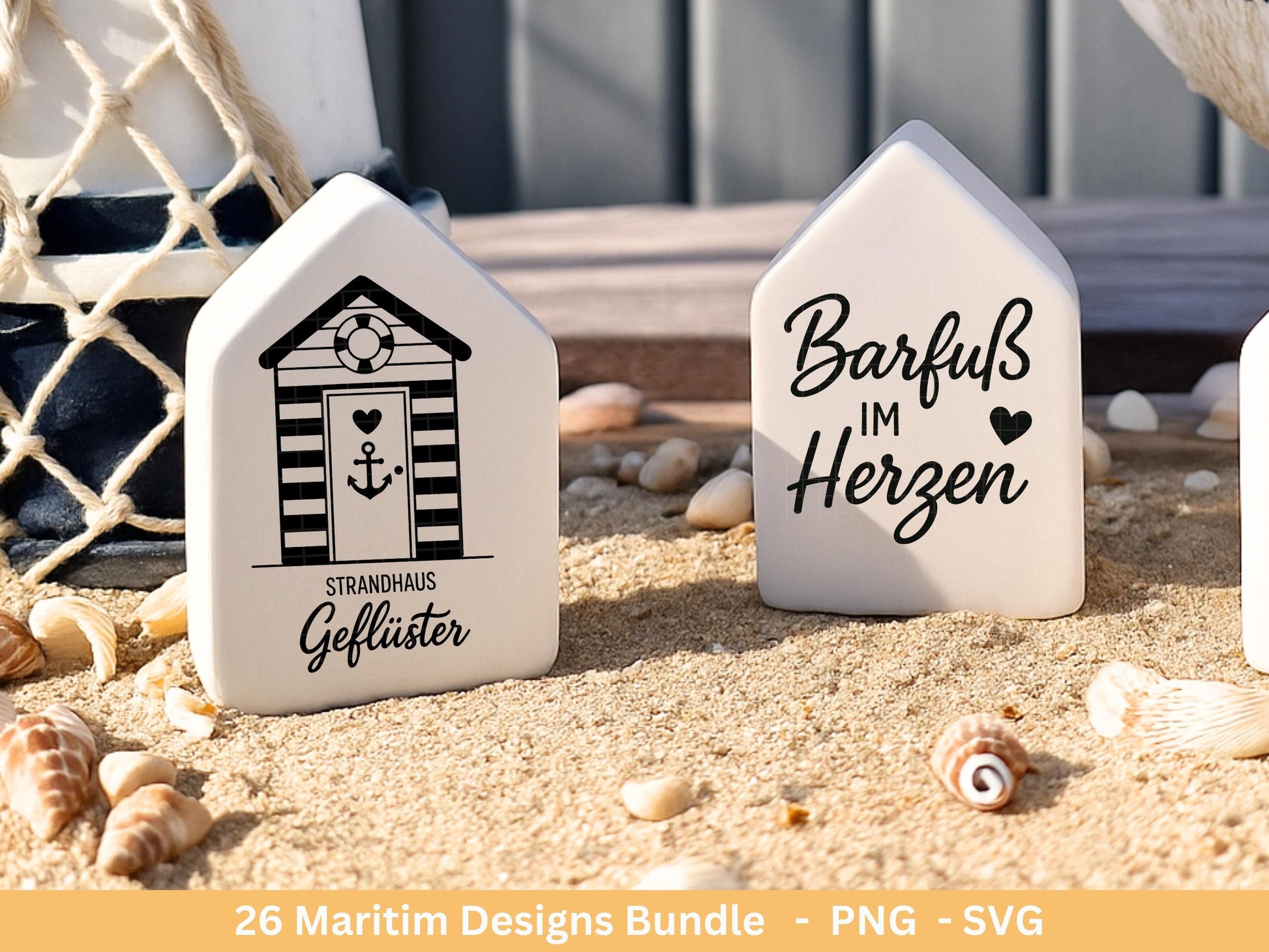 Plotterdatei Strandhäuser Bundle Svg– Strandhaus Svg - Plotterdatei Maritim - Deutsche Sprüche - Meer Svg - Laserdatei Strandhaus Digistamp