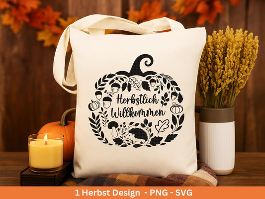 Plotterdatei Herbst svg - Herbstlich Willkommen - Cricut Svg - Herbstglück svg -Kürbis Svg - Plotterdatei Kürbis - Laserdatei Herbst Svg