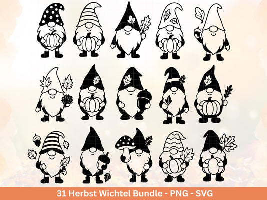 Plotterdatei Herbst - Thanksgiving Gnomes Svg Bundle - Wichtel Svg - Herbst Gnome Svg, Herbstwichtel - Gnome Cricut Silhouette - Herbst Svg