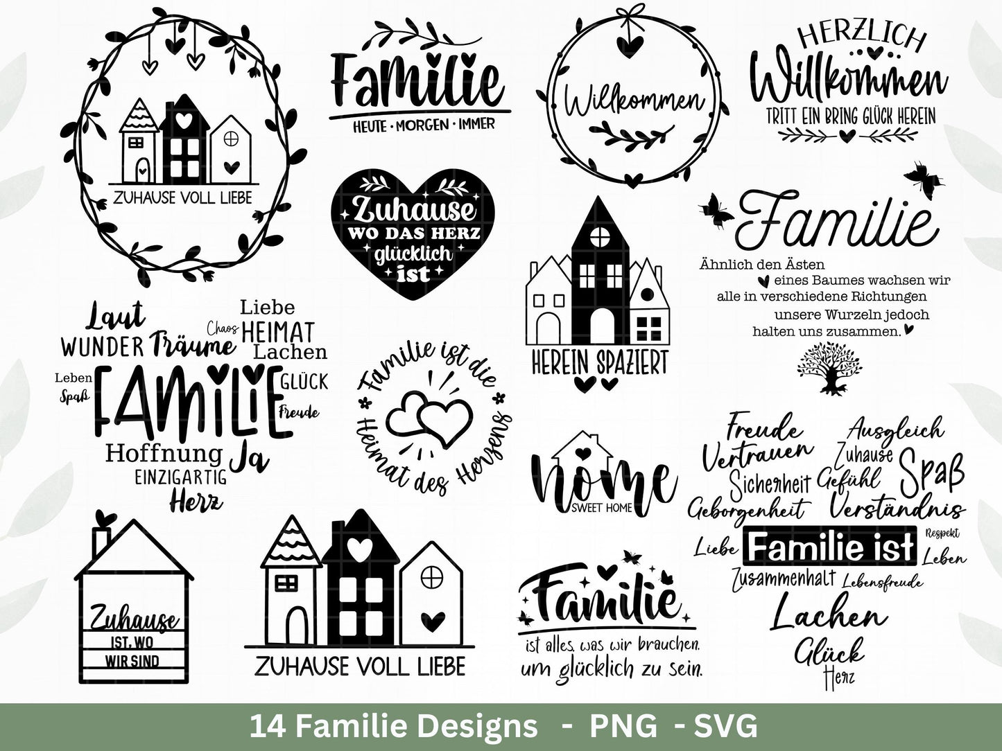 Plotterdatei Familie- Plotterdatei Herz svg - Familie svg - Deutsche Sprüche - Plotterdatei Home - Laserdatei Willkommen - Geschenk Familie