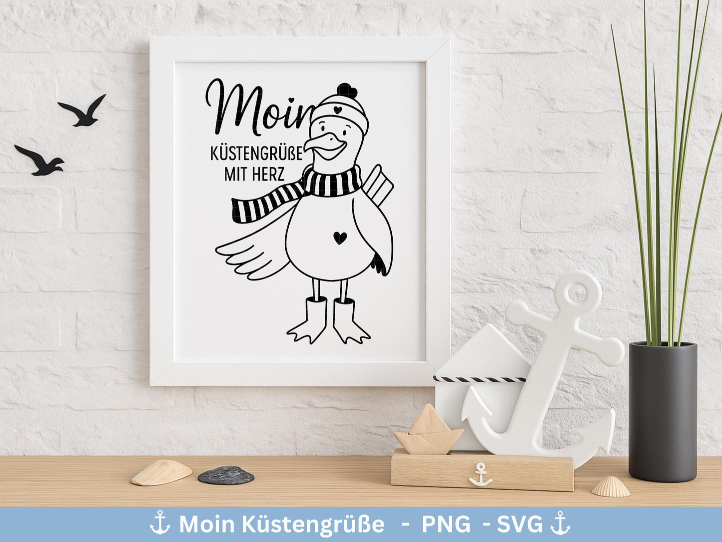 Deutsche Moin Plotterdatei - Maritim svg - Nautical Clipart - Möwe svg - Küstenliebe Svg - Cricut SVG - Laserdatei Möwe - Moin SVG - Anker