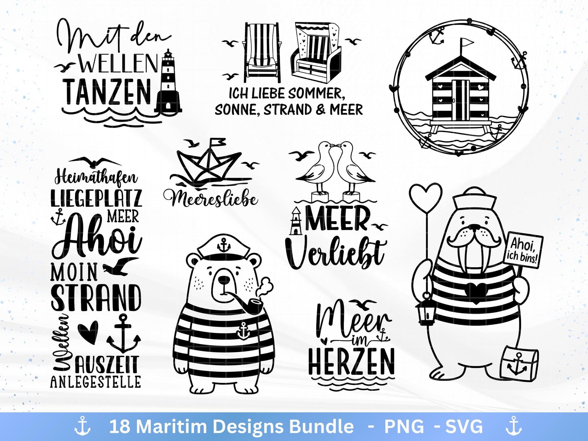 Plotterdatei Maritim - Moin Svg - Maritim svg - Meer Plotterdatei- Deutsche Plotterdatei Sprüche - Möwen svg - Wilkommen im Norden - Cricut
