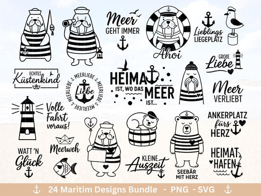 Plotterdatei Maritim Bundle – Meer & Küste – Moin, Anker, Möwen, Sprüche – Deutsche Plotterdatei Küstenkind - Geschenk Maritim - Laserdatei
