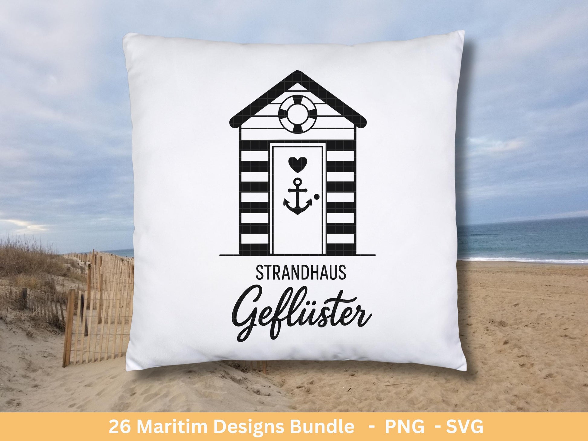Plotterdatei Strandhäuser Bundle Svg– Strandhaus Svg - Plotterdatei Maritim - Deutsche Sprüche - Meer Svg - Laserdatei Strandhaus Digistamp
