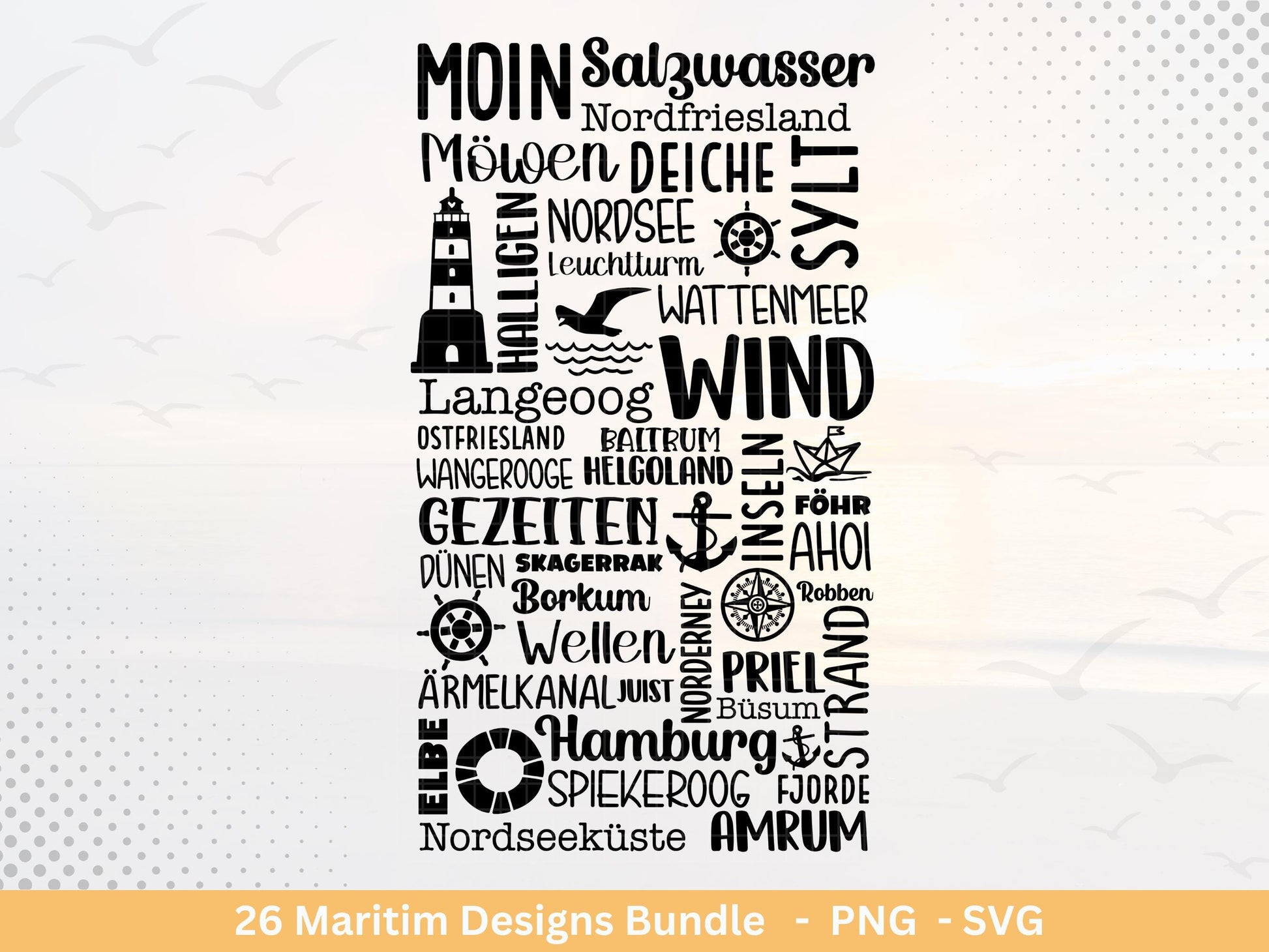 Plotterdatei Strandhäuser Bundle Svg– Strandhaus Svg - Plotterdatei Maritim - Deutsche Sprüche - Meer Svg - Laserdatei Strandhaus Digistamp