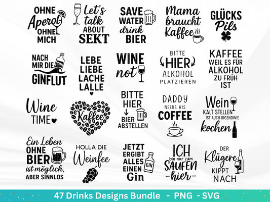 Deutsche Plotterdatei Getränke XXL Bundle - Alkohol svg - Aperol svg - Gin - Cricut Silhouette - Kaffee svg - Deutsche Sprüche svg - Laser