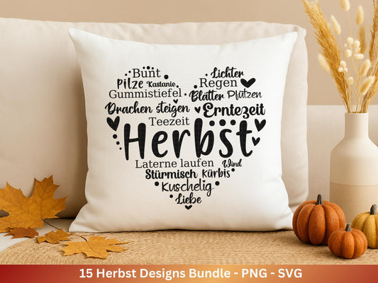 Plotterdatei Herbst - Herbst svg - Herbstkranz - Herbst Herz svg - Laserdatei Herbst - Kürbis svg - Igel svg - Pilz svg - Herbstsprüche Svg