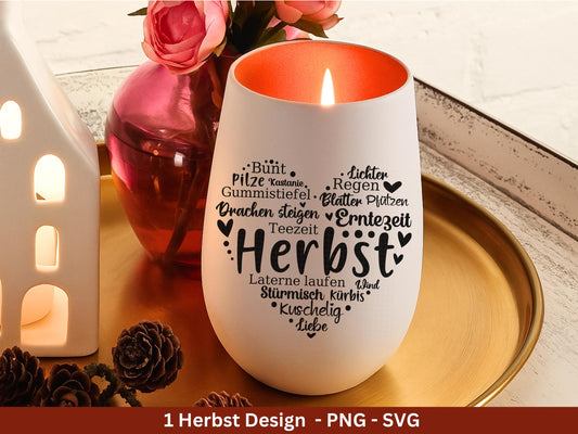 Deutsche Plotterdatei Herbst Herz - Herbstlich Willkommen - Herbst Svg - Herz Svg - Cricut Svg -Herbstgrüße - Herbstkranz - Herbstdeko DIY