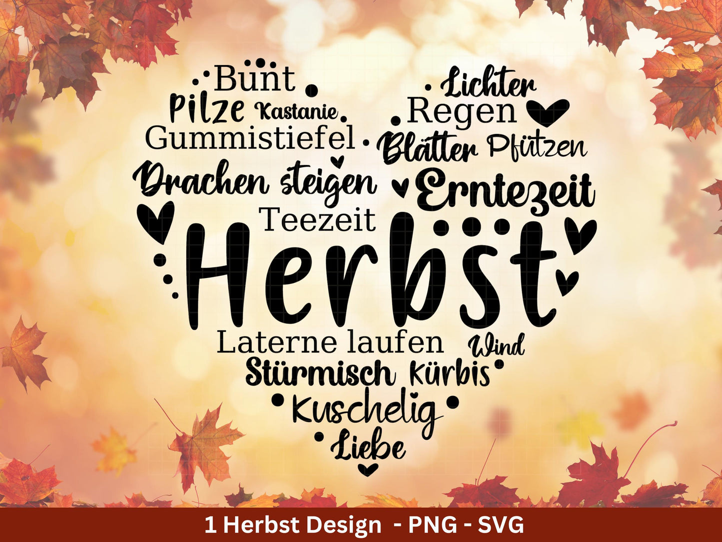 Deutsche Plotterdatei Herbst Herz - Herbstlich Willkommen - Herbst Svg - Herz Svg - Cricut Svg -Herbstgrüße - Herbstkranz - Herbstdeko DIY