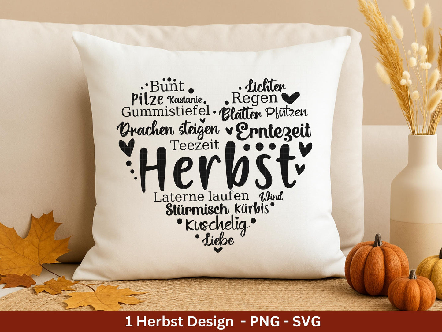 Deutsche Plotterdatei Herbst Herz - Herbstlich Willkommen - Herbst Svg - Herz Svg - Cricut Svg -Herbstgrüße - Herbstkranz - Herbstdeko DIY
