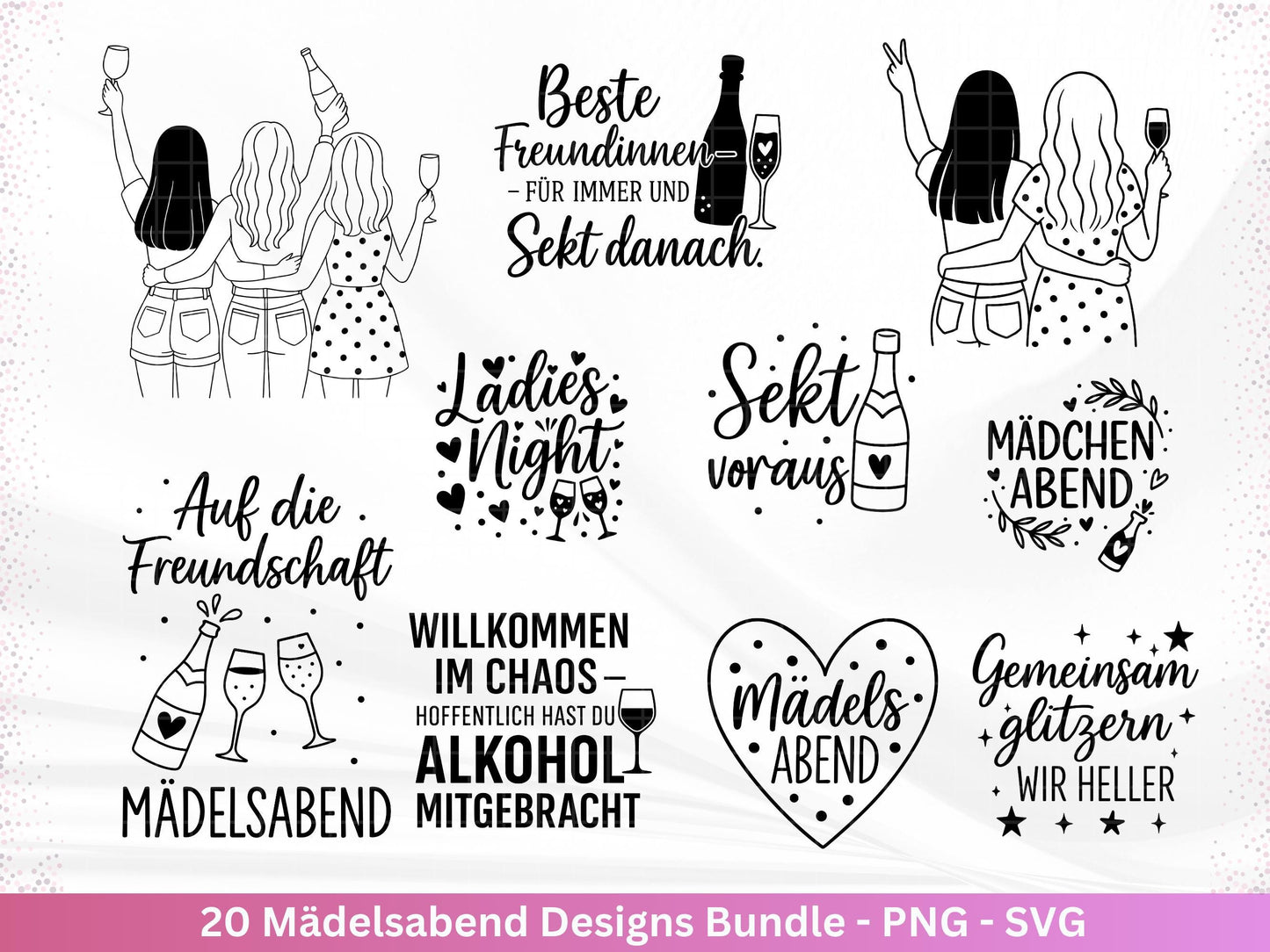 Plotterdatei Freundschaft - Party svg - Mädelsabend Svg - Sprüche Svg Girls Night - Geschenk Freundin - Sekt Svg - Untersetzer - Geburtstag