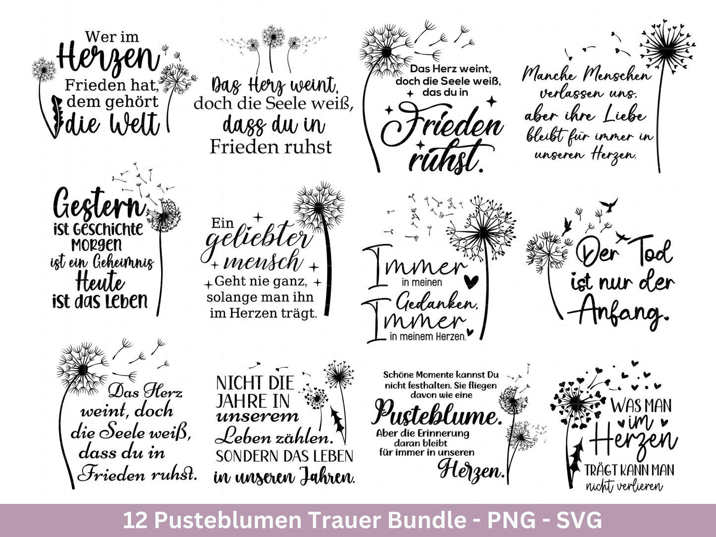 Plotterdatei Trauer - Abschied Svg - Pusteblume Svg Trauerkerzen - Trauersprüche - Trauerkarte - Abschied nehmen - Laserdatei Trauer Cricut