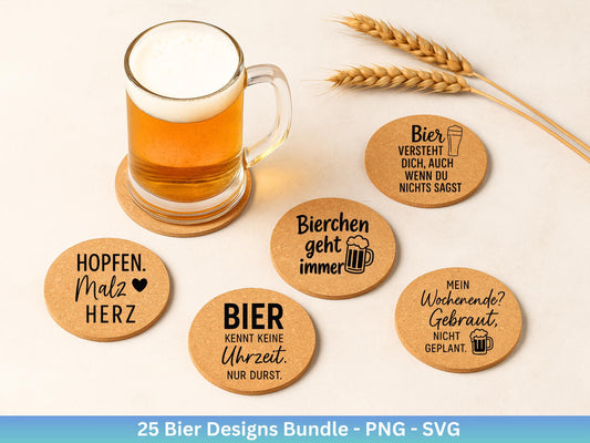 Plotterdatei Bier Sprüche SVG PNG – Alkohol Sprüche Bundle – Bier SVG für Cricut Silhouette – Deutsche Laserdatei Drinks - Untersetzer Datei