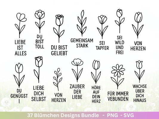 Deutsche Plotterdatei Wildblumen , Plotterdatei Blumen, Sprüche svg , Freundschaft Svg , Clipart Botanische Silhouette Laser Cut , Geschenk
