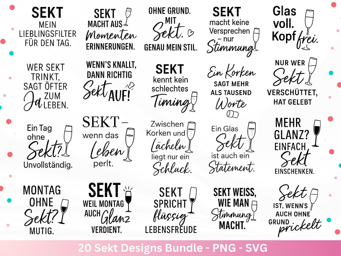 Deutsche Plotterdatei Sekt Sprüche Bundle - Sekt svg - Wein Sprüche Svg - Cricut Svg - Drinks Svg - Alkohol svg - Untersetzer Sprüche