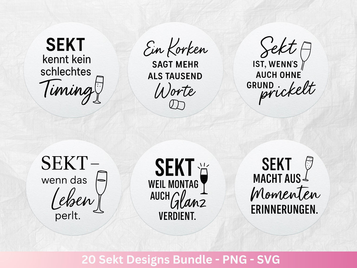 Deutsche Plotterdatei Sekt Sprüche Bundle - Sekt svg - Wein Sprüche Svg - Cricut Svg - Drinks Svg - Alkohol svg - Untersetzer Sprüche