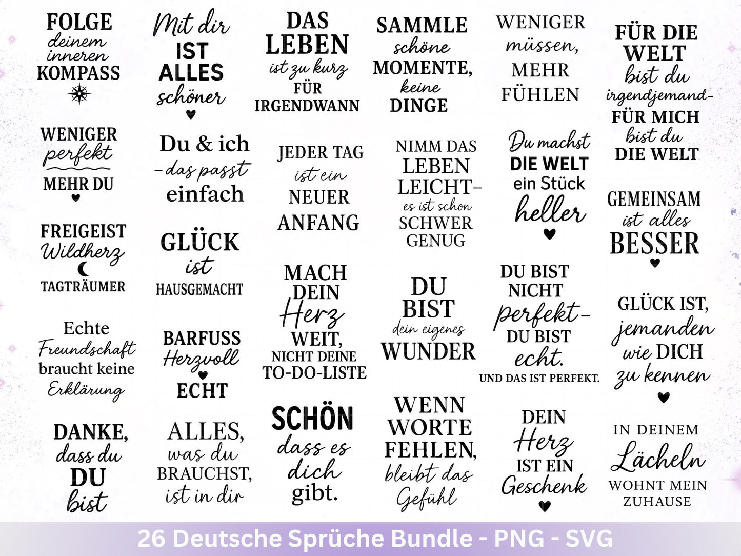 Deutsche Sprüche Plotterdatei - Positive Sprüche Svg - Lieblingsmensch Svg - Inspirierende Zitate - Positive Sprüche Svg - Rub ons - Cricut