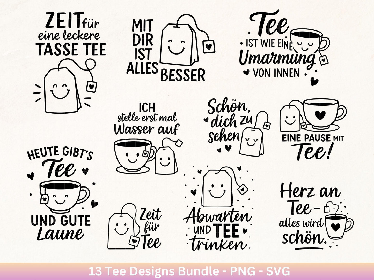 Plotterdatei Tee - Tee Svg Bundle - Teetasse Svg - Deutsche Sprüche Tee - Cricut - Lasercut - Teebeutel - Sprüche Svg - Geschenk Freundin