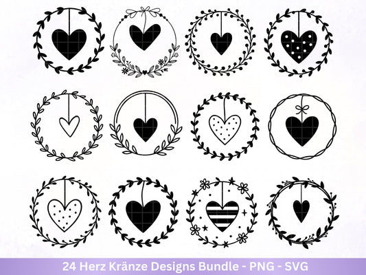 Plotterdatei Blumenkranz - Kränze SVG Bundle - Herz Svg - Plotterdatei Herzen - Herz Svg Datei - Laserdatei Kranz - Hochzeit Svg - Liebe Svg