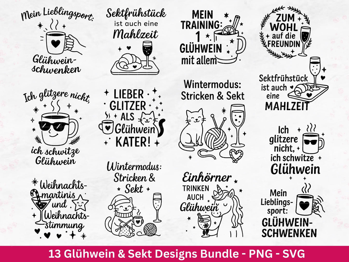 Plotterdatei Glühwein Sprüche – Sekt Svg - Weihnachten SVG – Glühwein Schriftzüge – Laserdatei Sprüche – Cricut Svg - Einhorn Svg - Geschenk