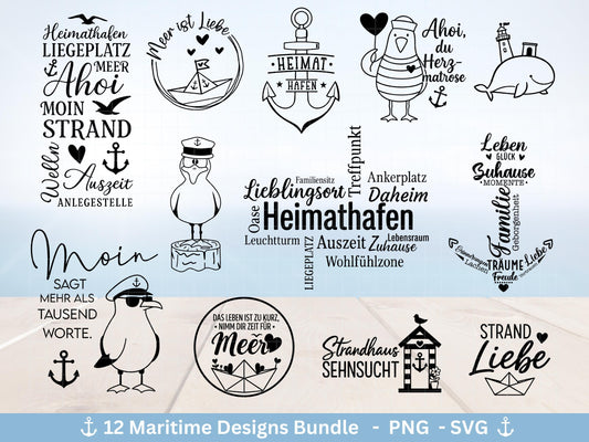 Plotterdatei Maritim - Moin Svg - Maritim Svg - Maritim Clipart - Leuchtturm Svg - Möwen Svg - Wilkommen im Norden svg - Laserdatei Home