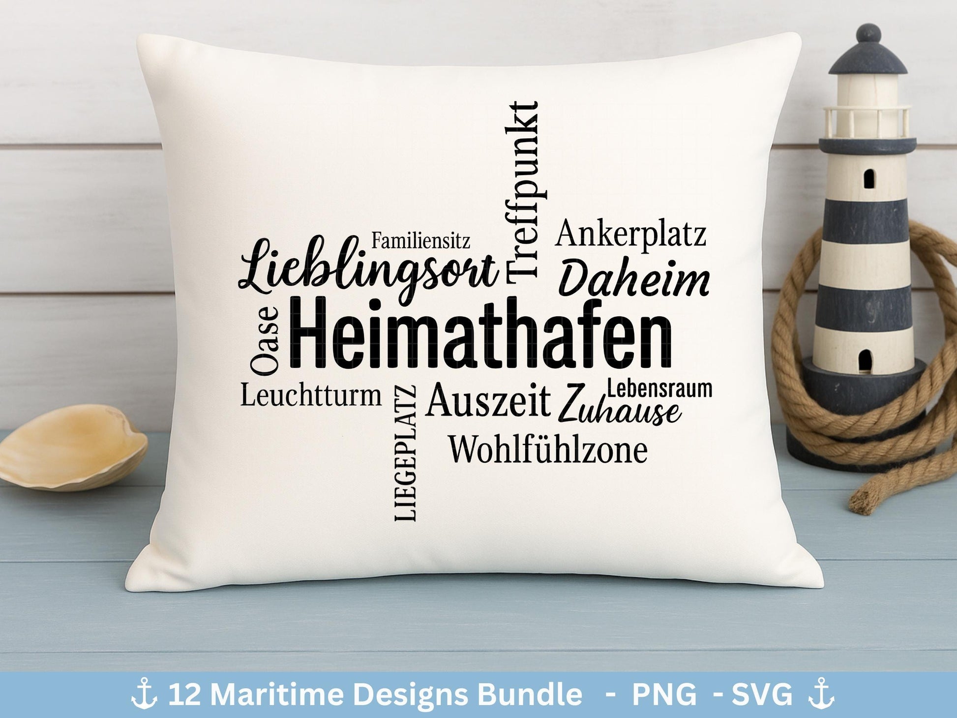 Plotterdatei Maritim - Moin Svg - Maritim Svg - Maritim Clipart - Leuchtturm Svg - Möwen Svg - Wilkommen im Norden svg - Laserdatei Home