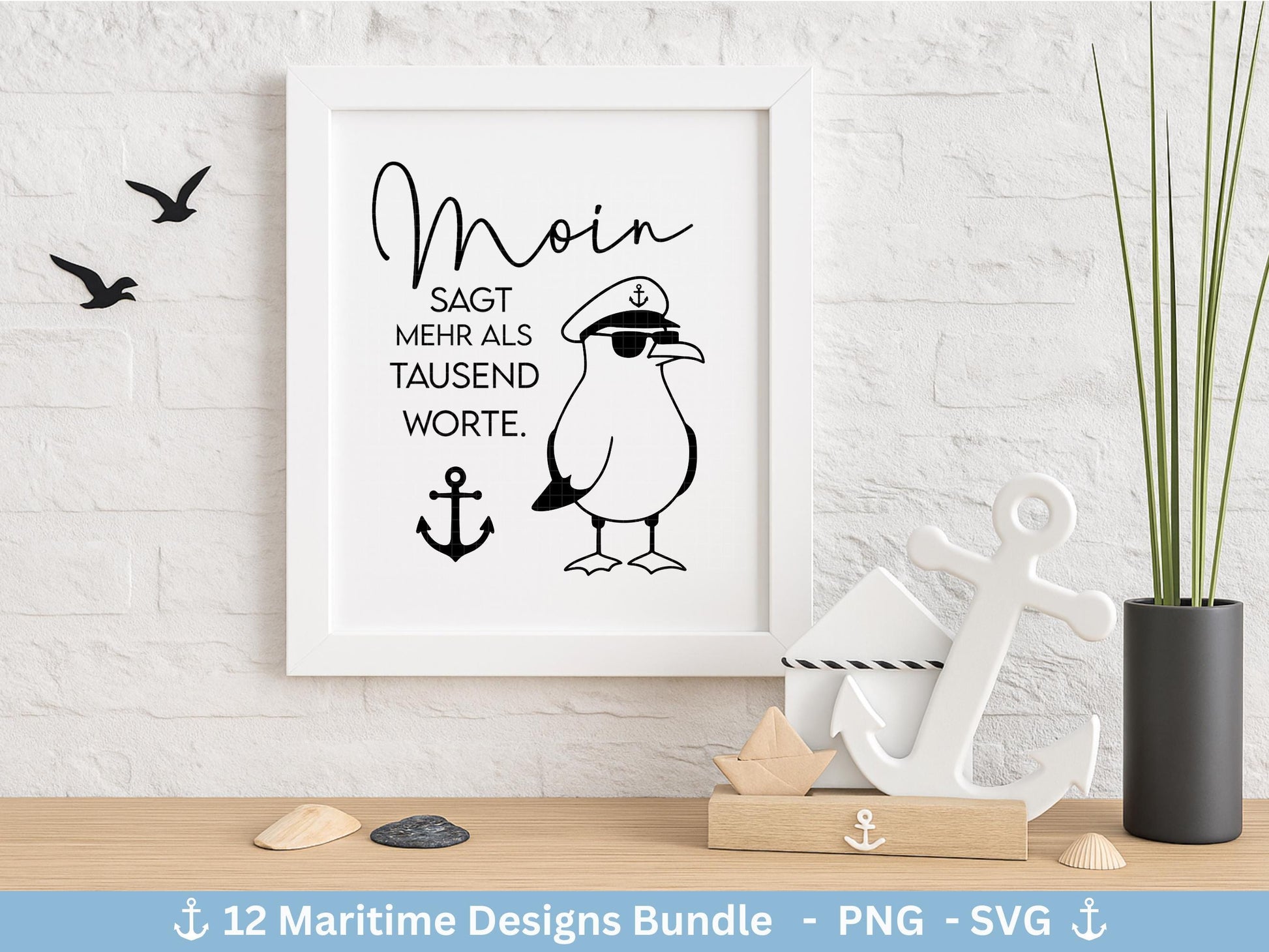 Plotterdatei Maritim - Moin Svg - Maritim Svg - Maritim Clipart - Leuchtturm Svg - Möwen Svg - Wilkommen im Norden svg - Laserdatei Home
