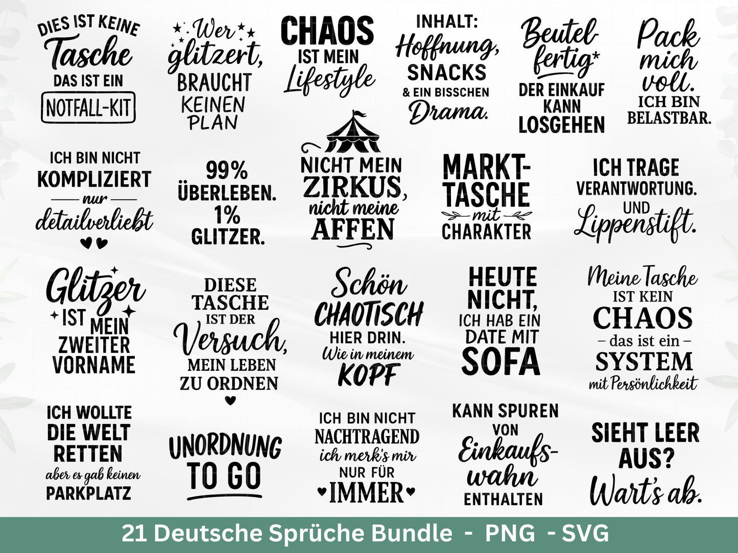 Deutsche Sprüche für Beutel Plotterdatei - Taschensprüche svg - Jutetasche plotten svg - Cricut Silhouette - Tassensprüche Svg - Geschenk