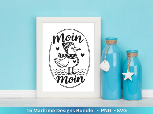 Plotterdatei Maritim - Moin Svg - Maritim Svg - Leuchtturm Svg - Möwen Svg - Nordsee & Ostsee - Laserdatei Möwe - Deutsche Sprüche Svg Datei