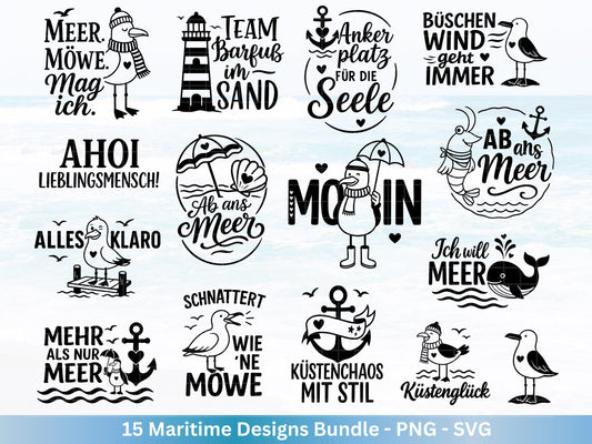 Plotterdatei Maritim - Moin Svg - Maritim Svg - Leuchtturm Svg - Möwen Svg - Nordsee & Ostsee - Laserdatei Möwe - Deutsche Sprüche Svg Datei