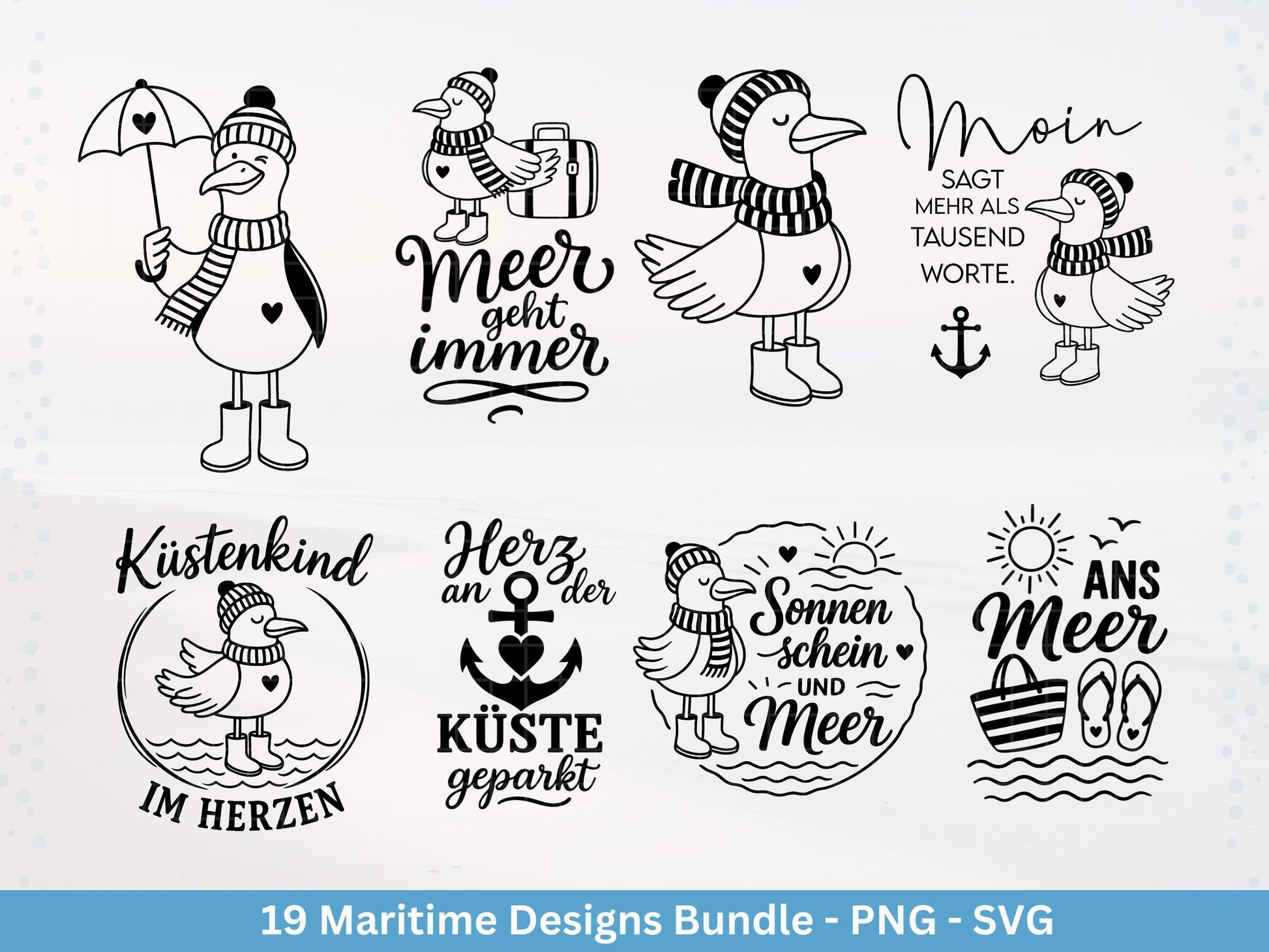 Plotterdatei Maritim - Moin Svg - Maritim Svg - Leuchtturm Svg - Möwen Svg - Nordsee & Ostsee - Laserdatei Möwe - Deutsche Sprüche Svg Datei