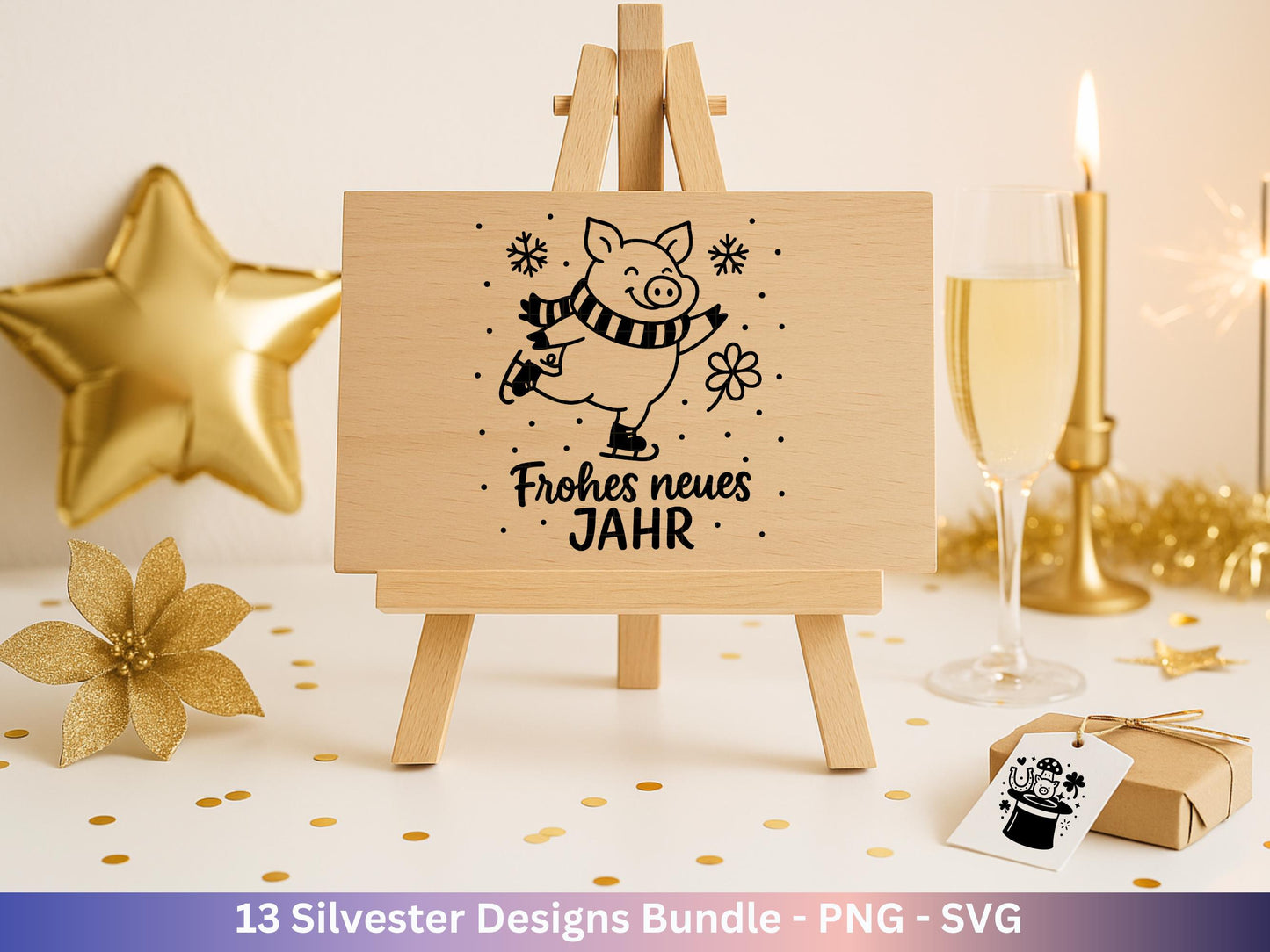 Silvester Plotterdatei - Deutsche Sprüche Svg - Weihnachten Svg - Frohes Neues Jahr 2026 - Silvester Laserdatei - Glücksschwein svg - Cricut