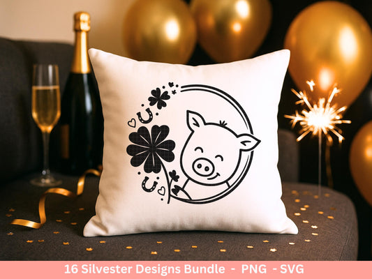 Silvester Plotterdatei - Deutsche Sprüche Svg - Weihnachten Svg - Frohes Neues Jahr 2026 - Silvester Laserdatei - Glücksschwein svg - Glück