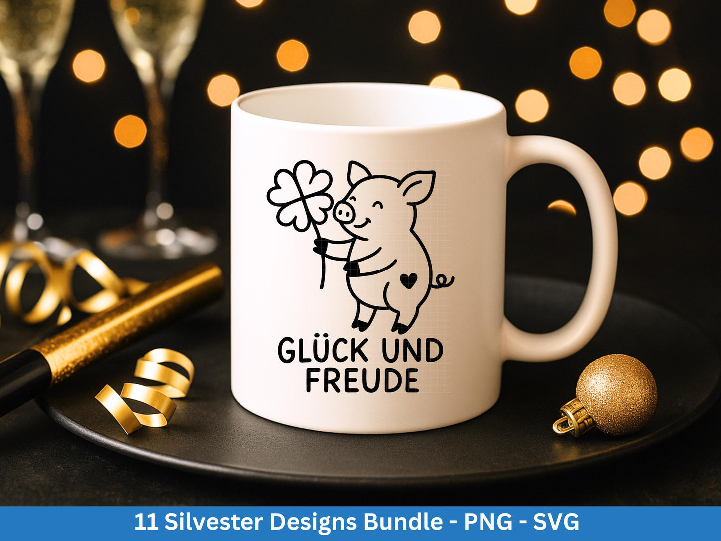 Silvester Plotterdatei - Deutsche Sprüche Svg - Weihnachten Svg - Frohes Neues Jahr 2026 - Silvester Laserdatei - Glücksschwein svg - Glück