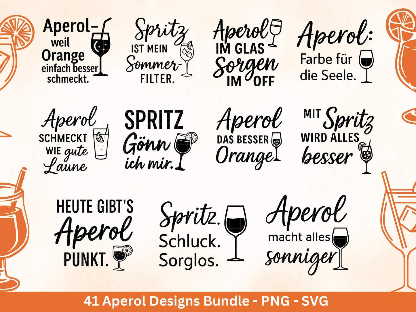 XXL Plotterdatei Aperol Bundle - Aperol Spritztour svg - Cricut Silhouette - Aperol Svg Datei - Alkohol Svg -Untersetzer Sprüche Laserdatei