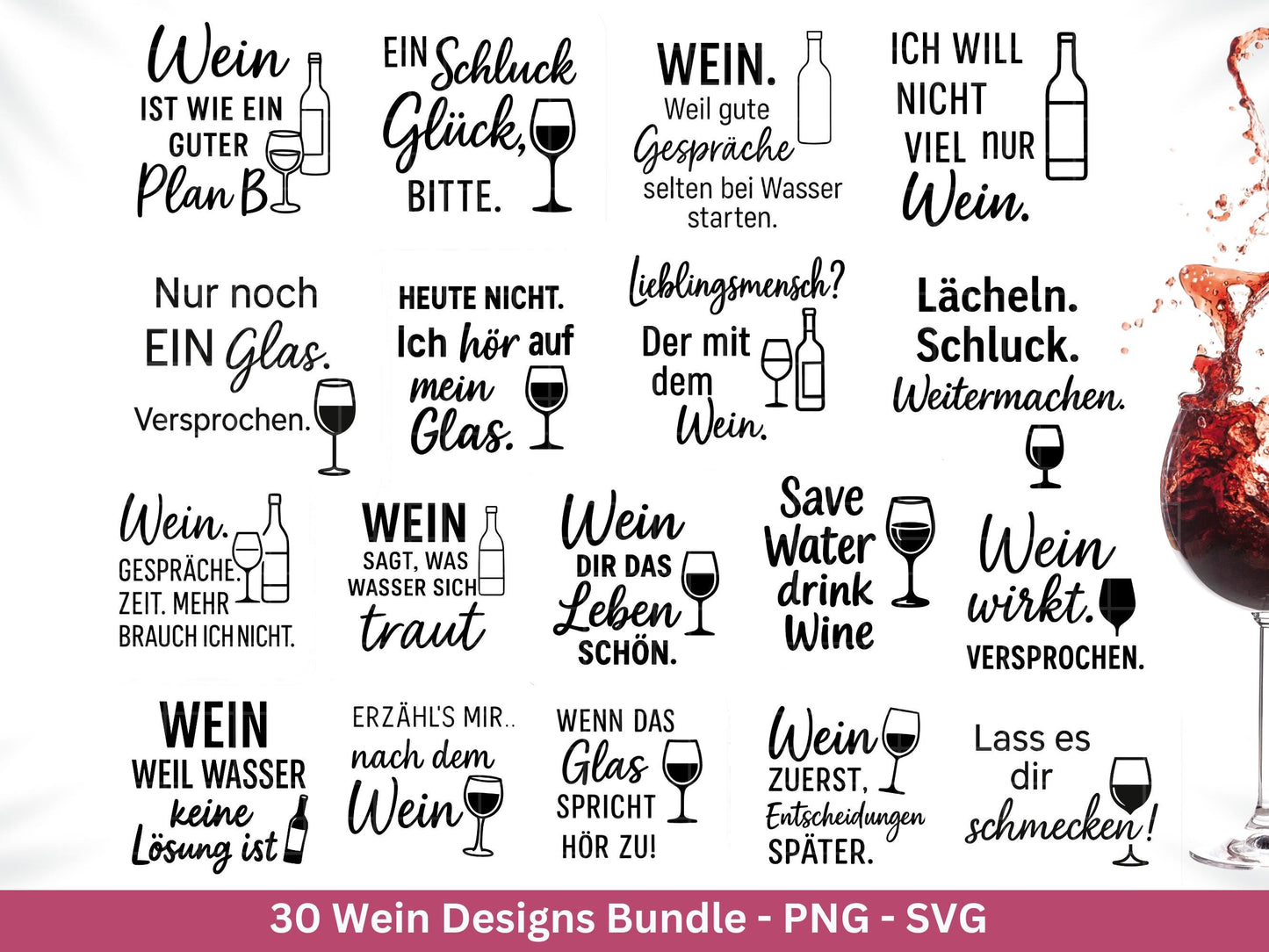 Deutsche Plotterdatei Wein Sprüche Bundle - Wein svg - Wein Sprüche Svg - Cricut Svg - Wine o clock - Alkohol svg - Untersetzer Sprüche