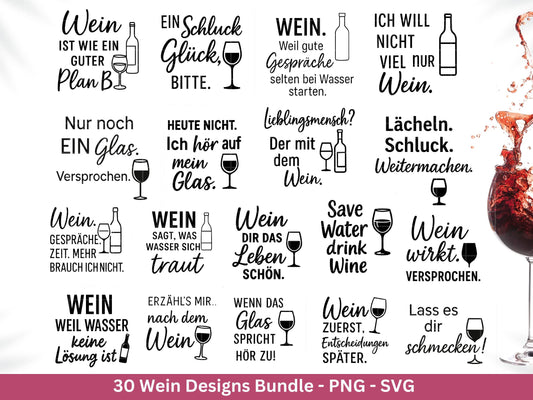 Deutsche Plotterdatei Wein Sprüche Bundle - Wein svg - Wein Sprüche Svg - Cricut Svg - Wine o clock - Alkohol svg - Untersetzer Sprüche
